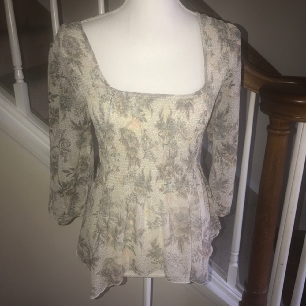Free people floral smocked‎ peplum blouse top XS